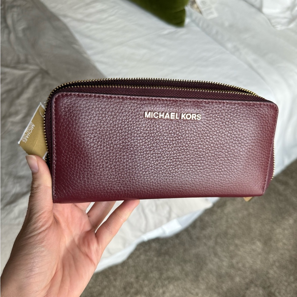 Michael Kors Maroon Pebbled Leather Wallet